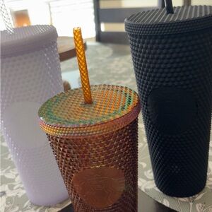 Starbucks Textured Tumblers in Black, White, and Iridescent Orange